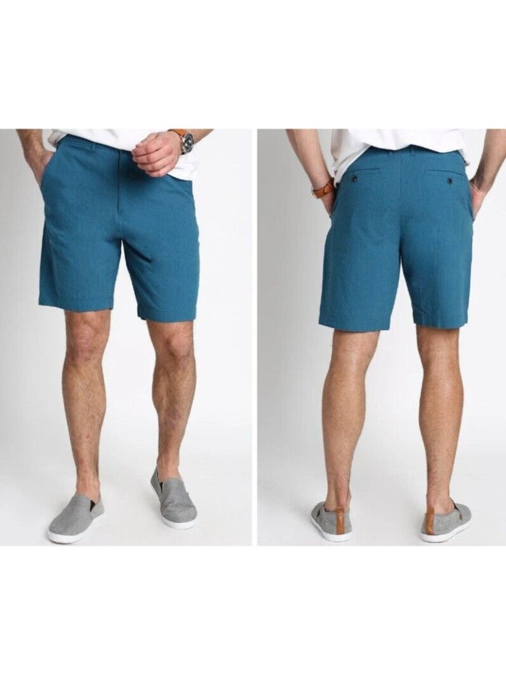 Jachs NY Slate Blue Seersucker Chino Shorts Mens SIZE 29 32" ACTUAL Cotton
